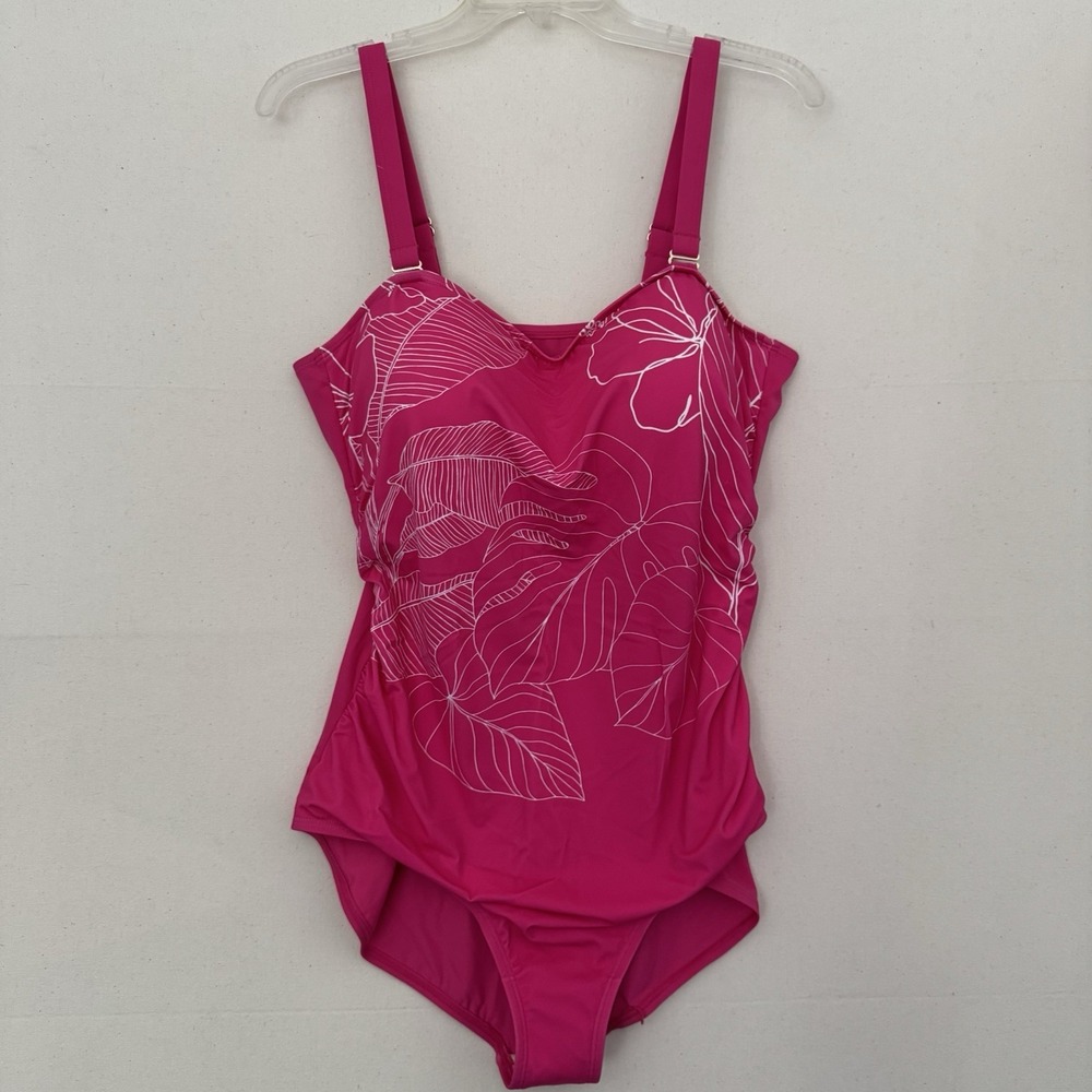New Susan Graver Size 16 Pink Soleil Floral One Piece Swimsuit Removable Straps